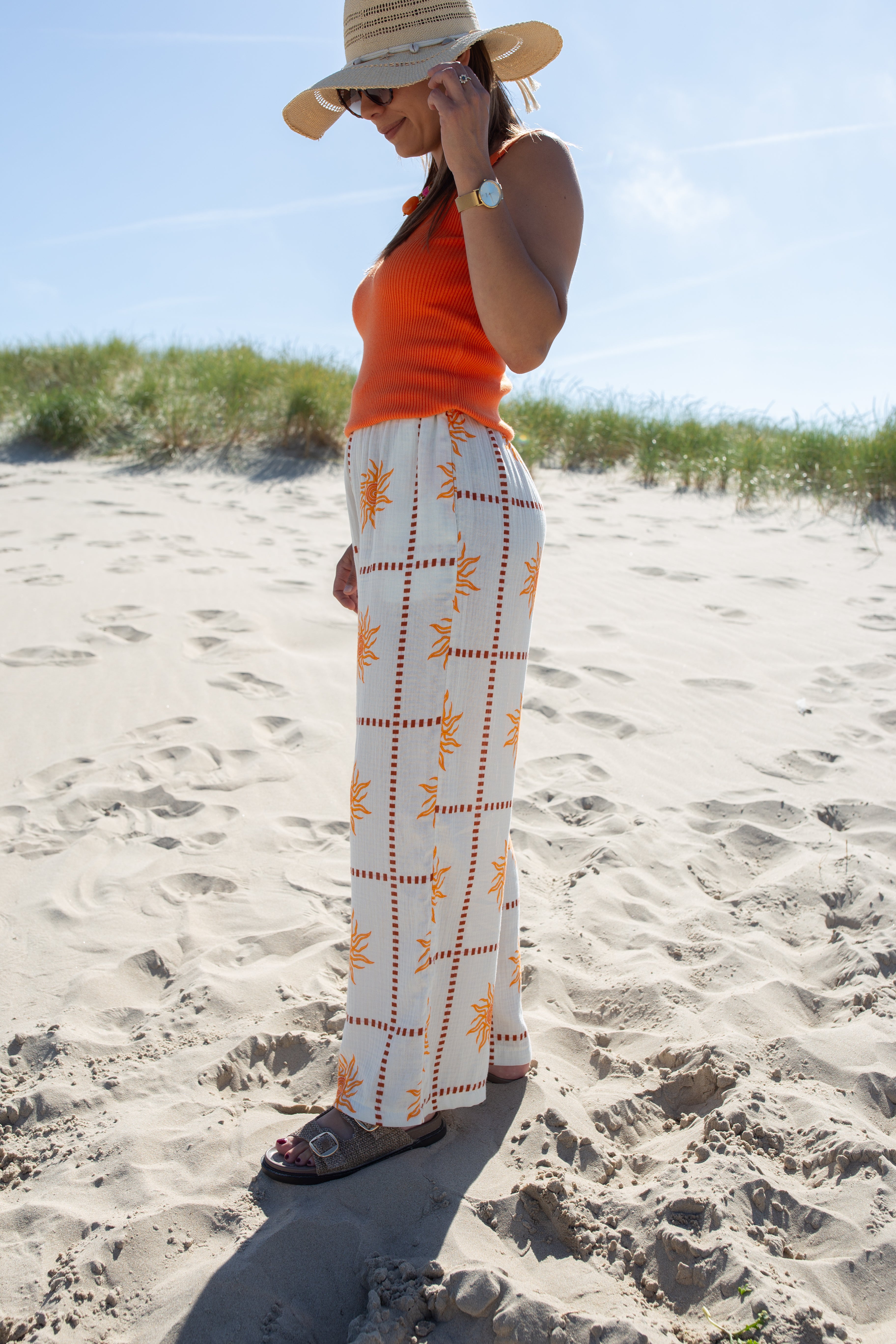 SOLÉNE ORANGE _ Pantalon Fluide Soleil