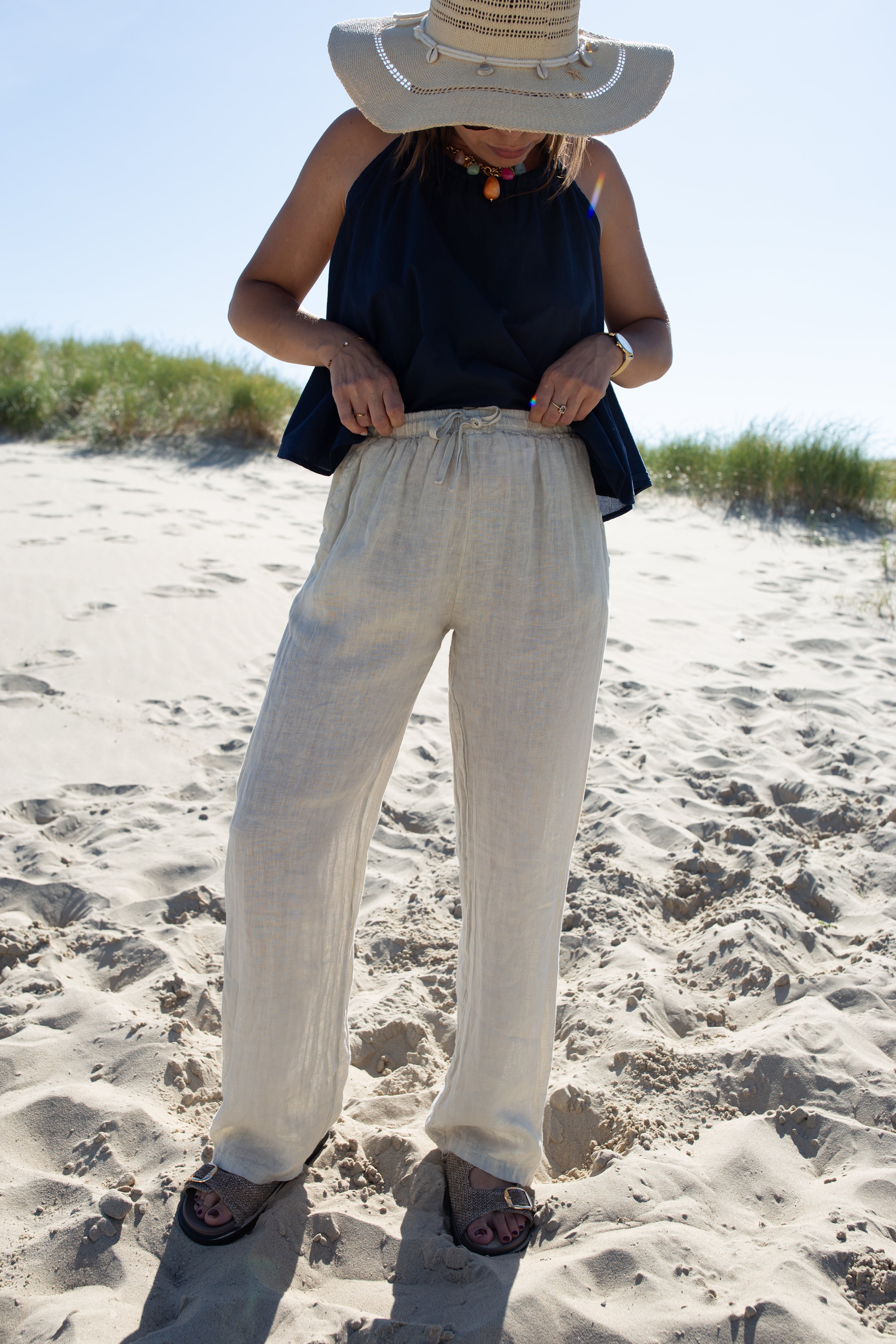 AMBRE BEIGE _ Pantalon en lin