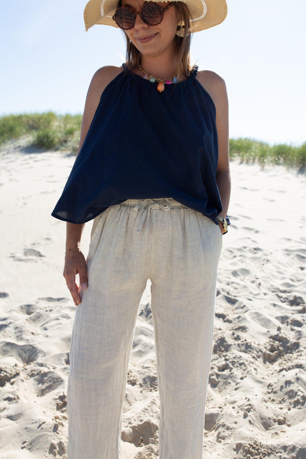 AMBRE BEIGE _ Pantalon en lin