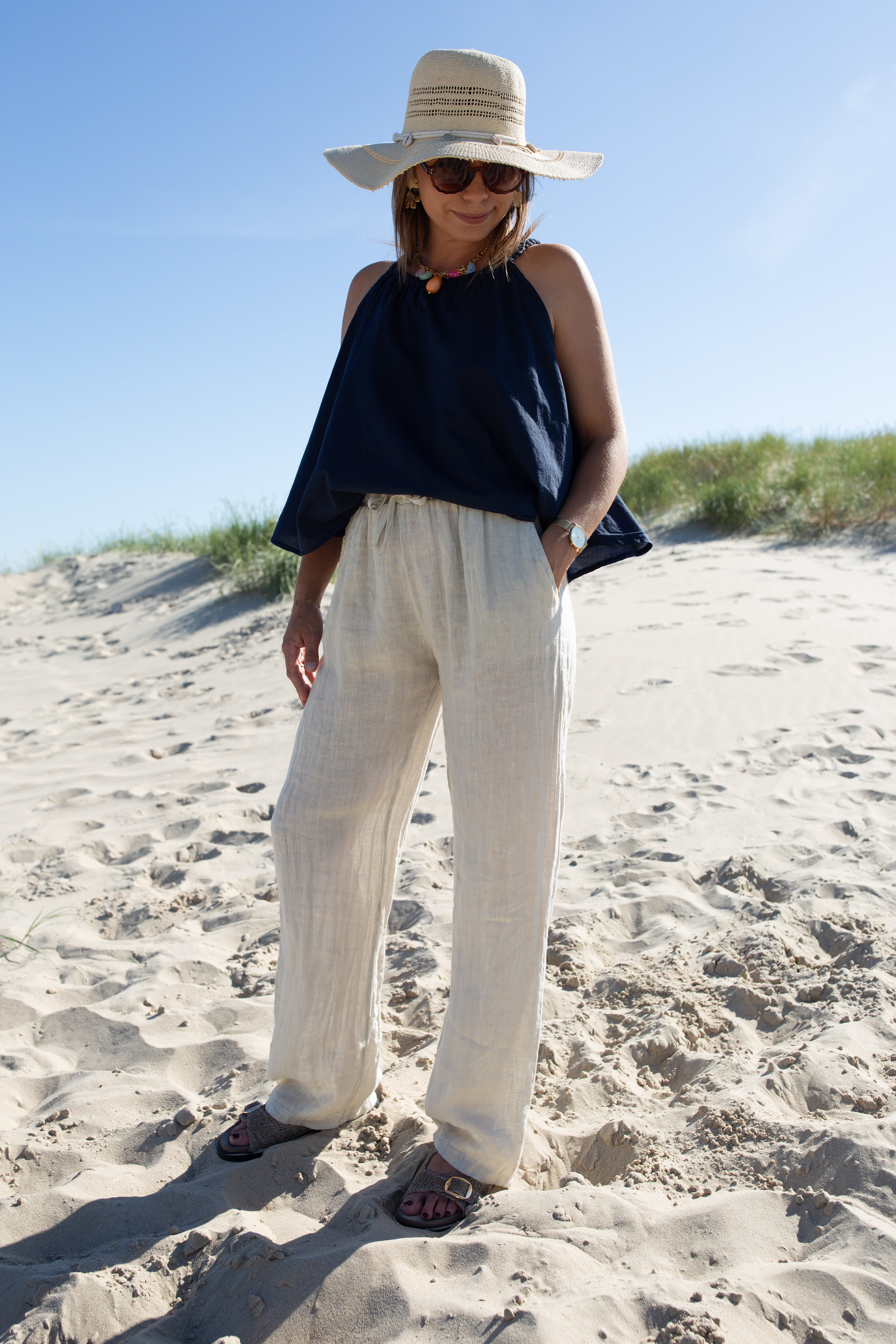 AMBRE BEIGE _ Pantalon en lin