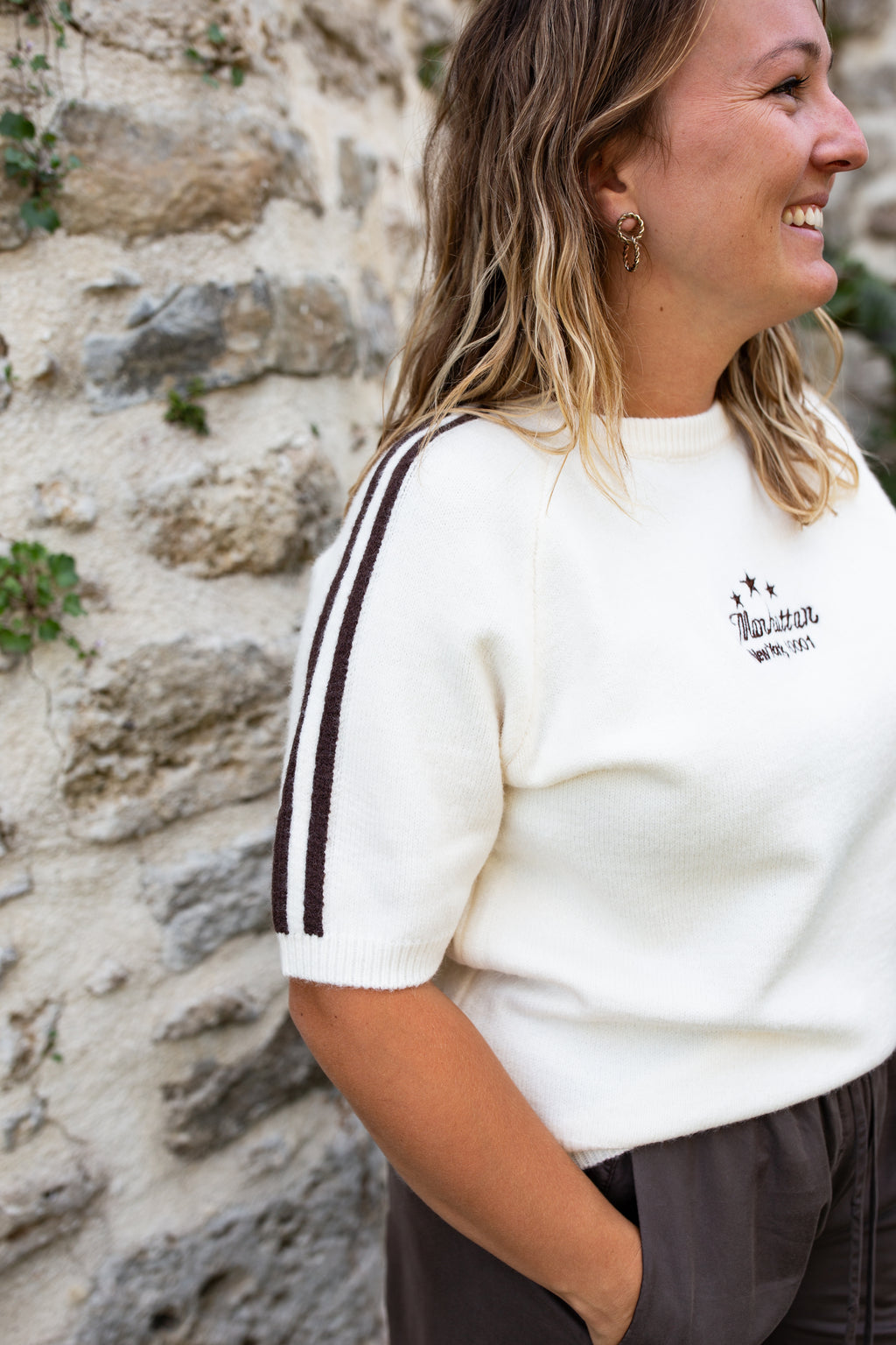 MANHATTAN BEIGE _ Pull manches courtes