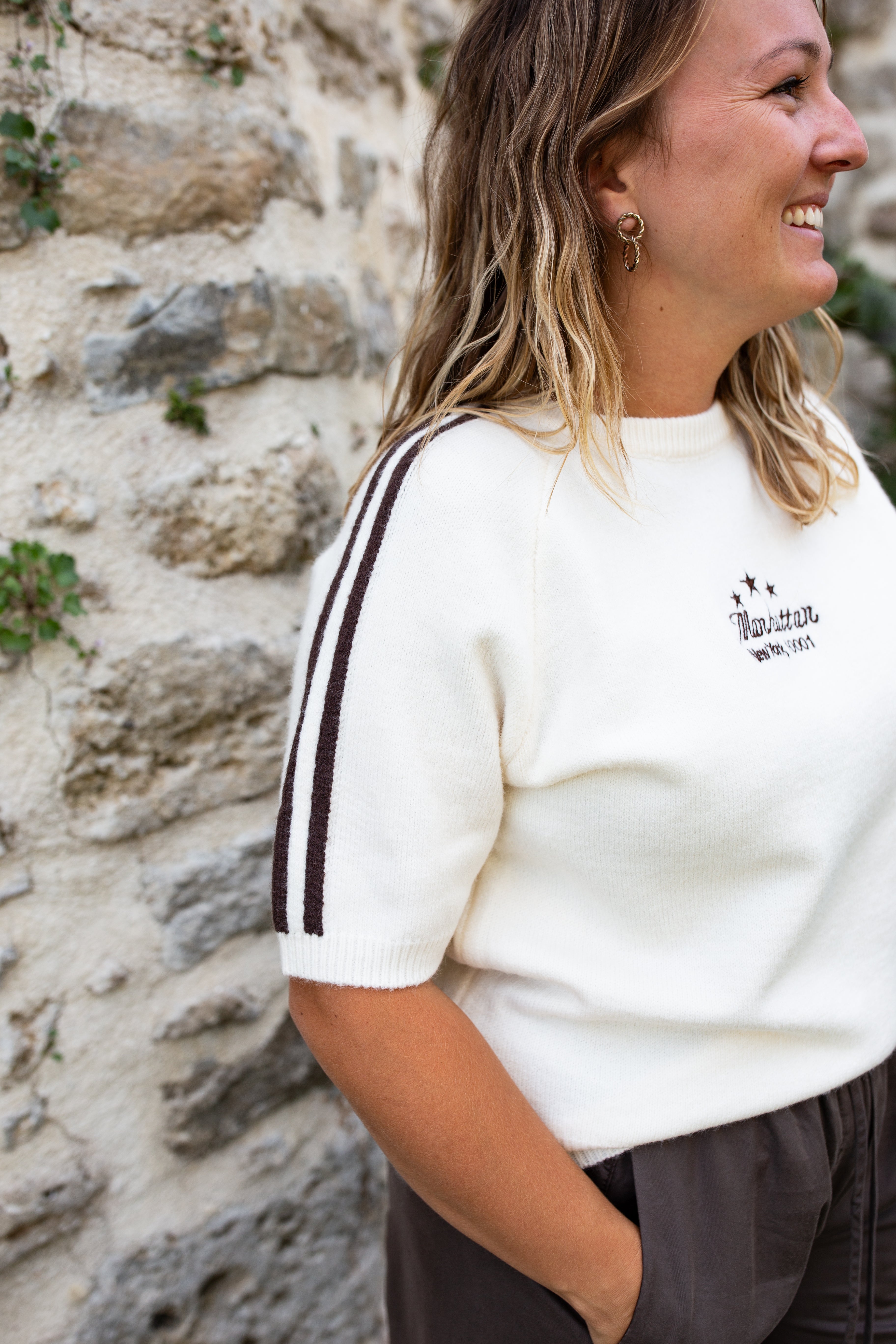 MANHATTAN BEIGE _ Pull manches courtes