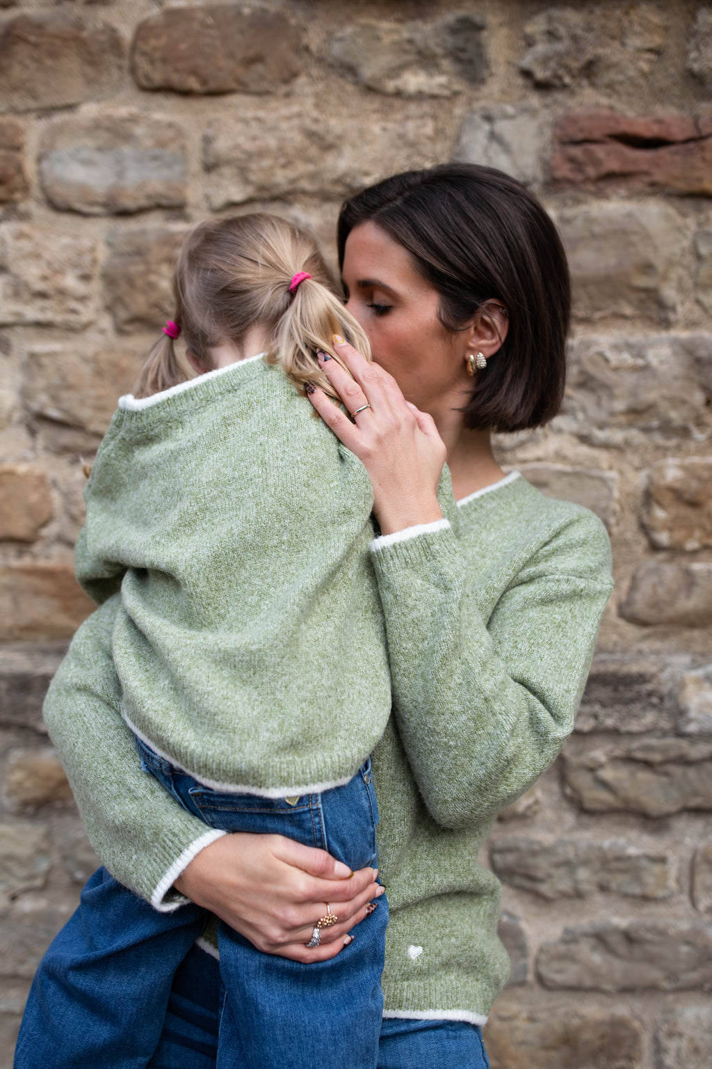 Pull Mini Cœur Tissé Kaki