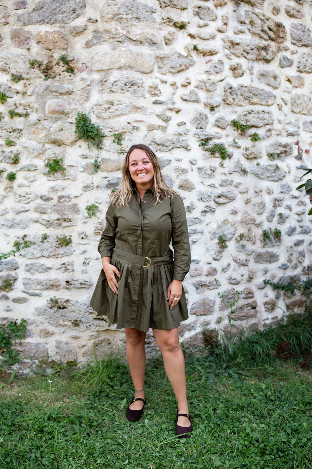 ROMANE KAKI _ Robe chemise