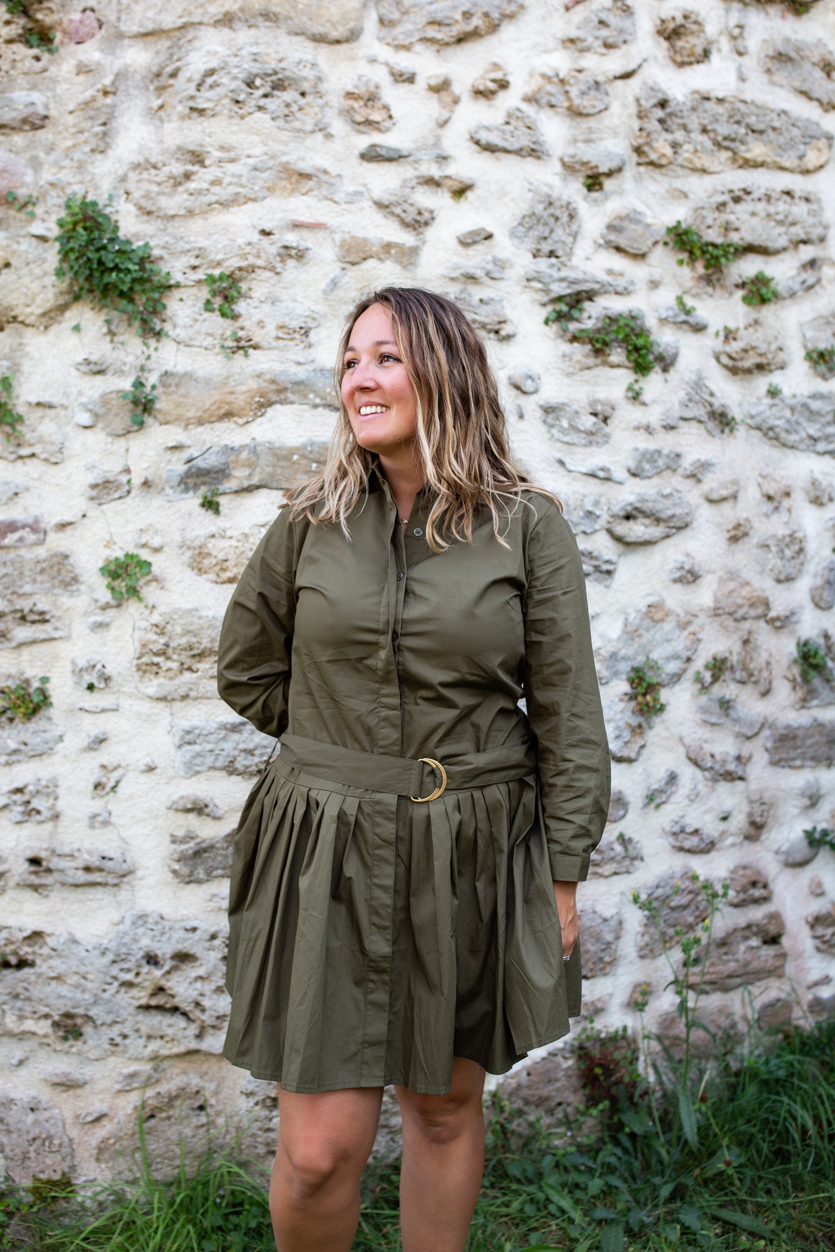 ROMANE KAKI _ Robe chemise